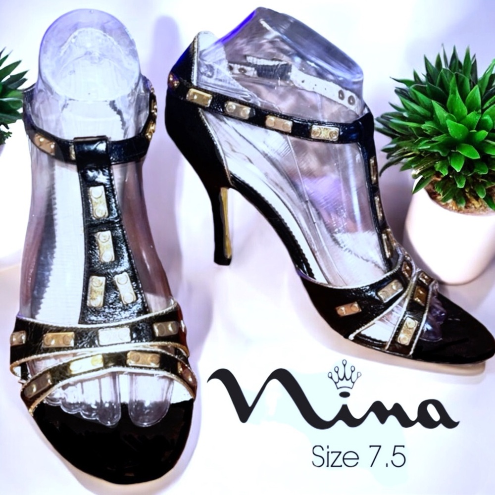 Nina Black and Gold Heels